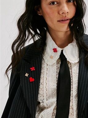 Free People Red Enamel Card Suit & Star Brooch Set